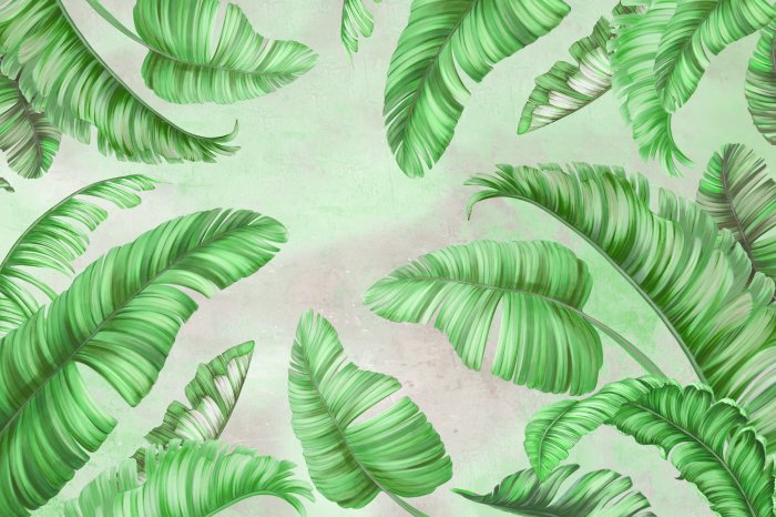 Fotobehang Palmbladeren op een betonnen ondergrond