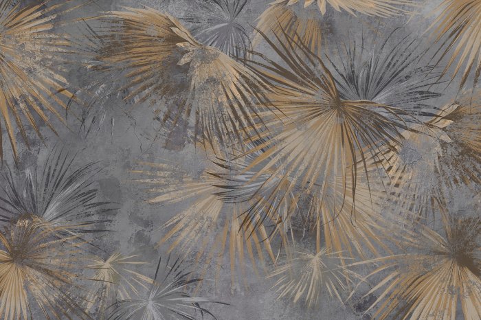 Fotobehang Palmbladeren tegen de achtergrond van een betonnen constructie