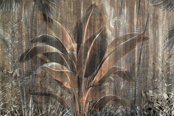 Fotobehang Donkere jungle met palmbladeren in abstractie