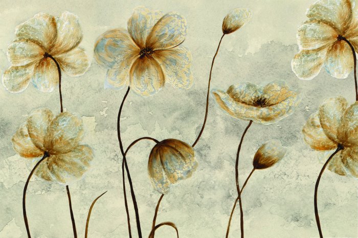 Fotobehang Geschilderde bloemen in een elegante, glamoureuze stijl