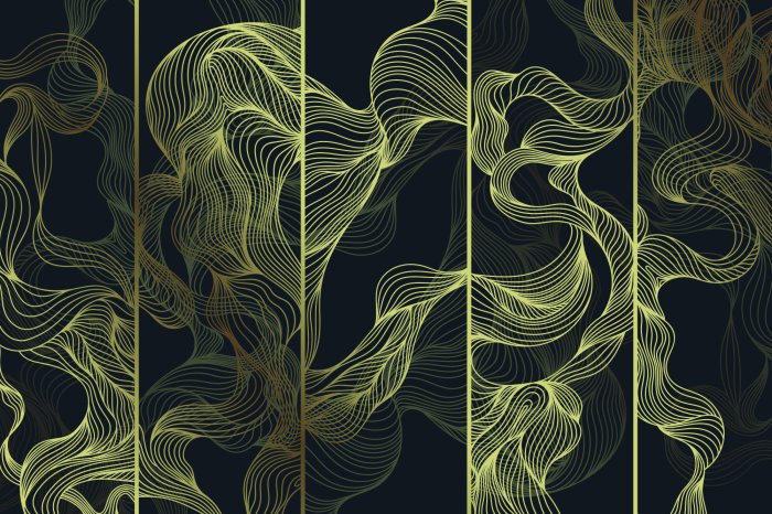 Fotobehang Gouden abstracte golven in een decoratieve stijl