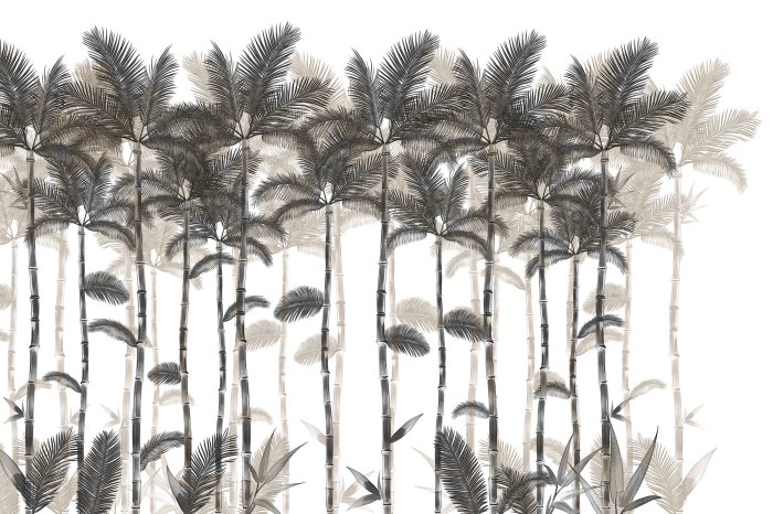 Fotobehang Schets van een tropische jungle met palmbomen