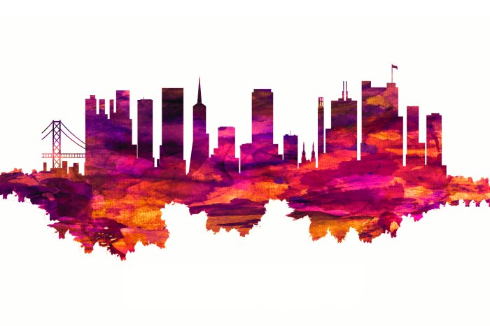 Fotobehang Illustratie van San Francisco in rode kleuren