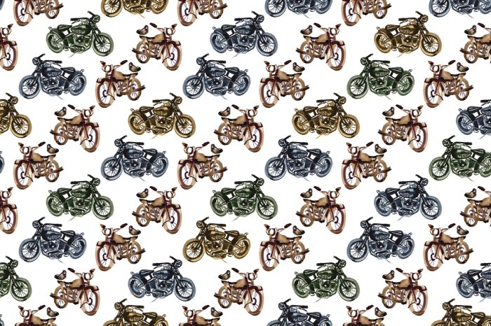 Fotobehang Kleurrijk retro motorfietspatroon op witte achtergrond