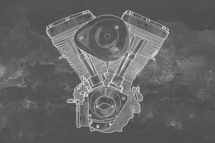 Fotobehang Technische stijltekening van een motorfietsmotor