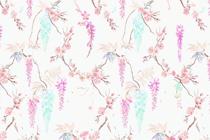 Fotobehang Takken van kersenbloesem op een delicate achtergrond