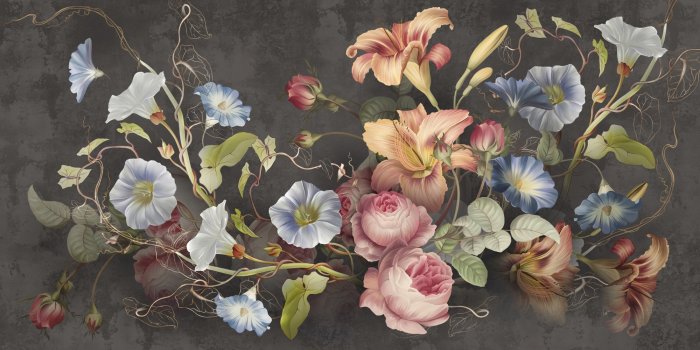 Fotobehang Kleurrijke bloemen op een donkere achtergrond