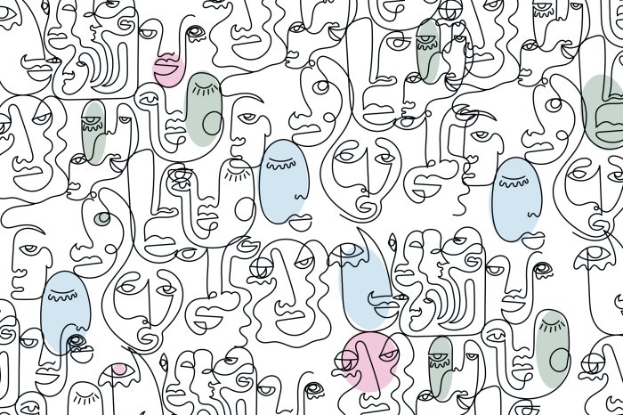 Fotobehang Gezichten getekend met één lijn en grijze accenten