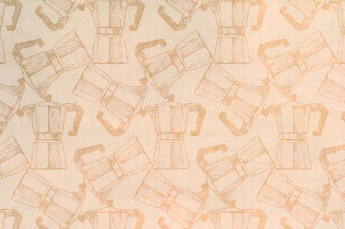 Fotobehang Cartoon koffiepotten met een retro-stijlpatroon