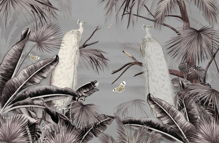 Fotobehang Pauwvogels in een tropisch landschap