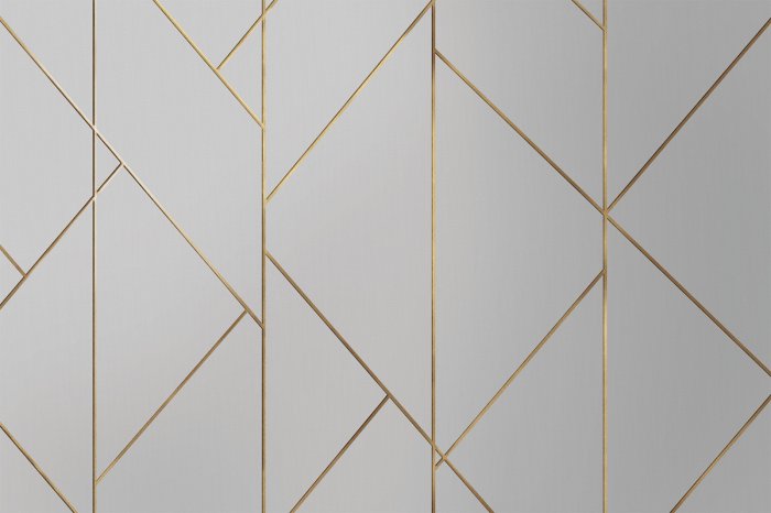 Fotobehang Geometrisch patroon met gouden lijnen op een grijze achtergrond