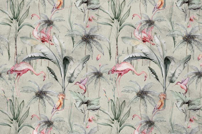 Fotobehang Kleurrijke vogels in tropische vegetatie