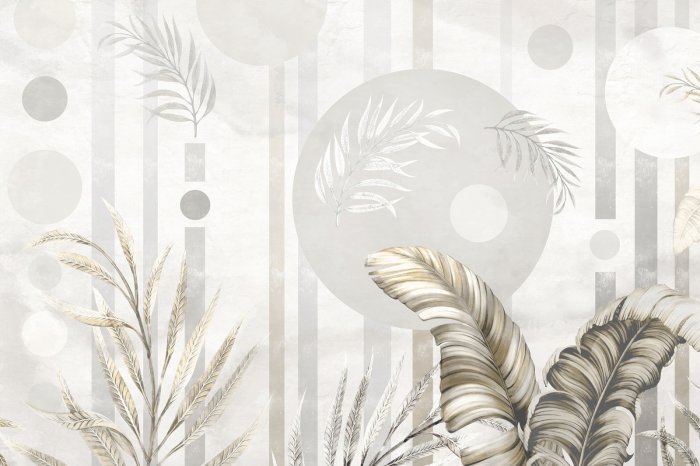 Fotobehang Tropische bladeren op een geometrische achtergrond