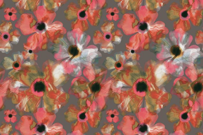 Fotobehang Abstracte klaprozen op een grijze achtergrond