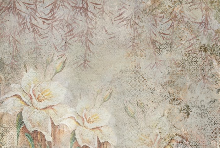 Fotobehang Botanische stijl bloemen en bladeren met ornamenten