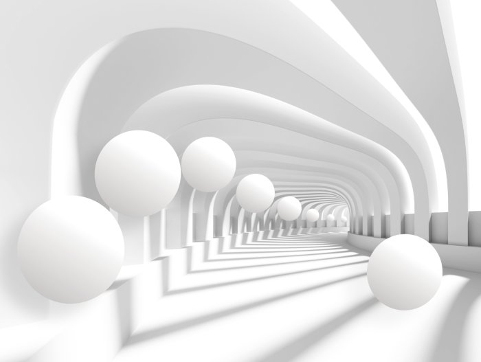 Fotobehang 3D-bollen in een futuristische tunnel