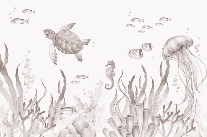 Fotobehang Zeedieren in de onderwaterwereld aquarelpatroon voor kinderen