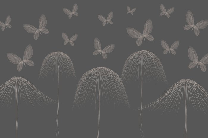 Fotobehang Schmetterlinge im Line-Art-Stil auf dunklem Hintergrund, minimalistisches modernes Muster