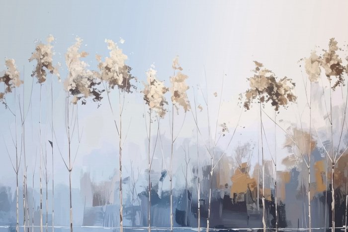 Fotobehang Abstrakte Bäume, natürliche Landschaft im minimalistischen Stil