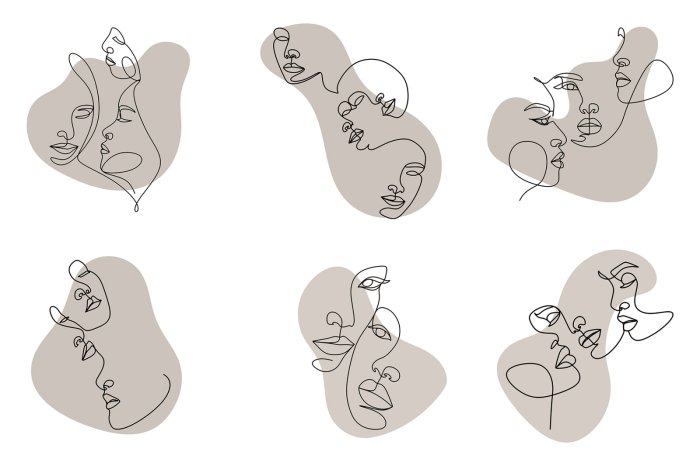 Fotobehang Minimalistische gezichten lijnkunst modern abstract patroon