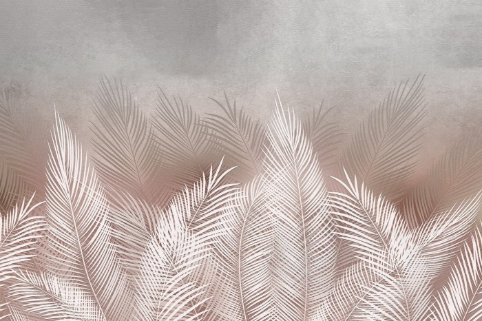 Fotobehang Beige en witte palmbladeren op een betonnen achtergrond
