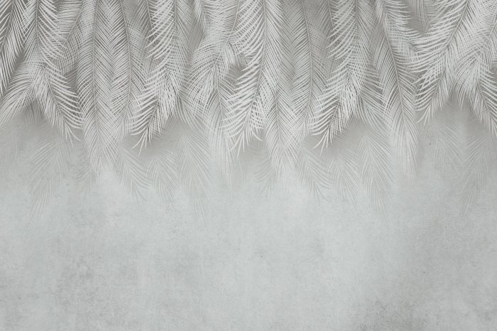 Fotobehang Grunge-textuur palmbladeren op een grijze achtergrond met betoneffect