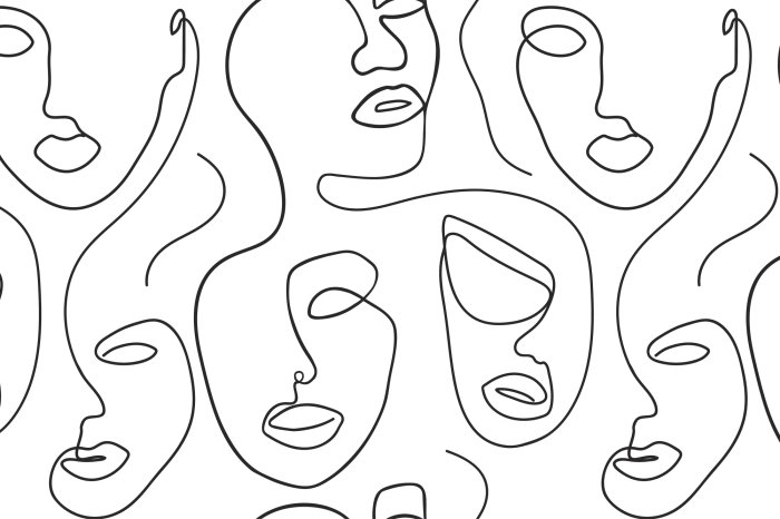 Fotobehang Minimalistische vrouwenportretten in zwart-wit abstractie