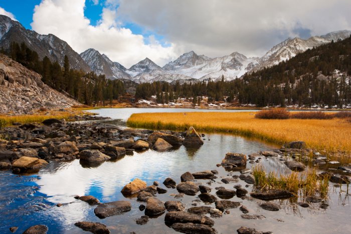 Fotobehang Berglandschap met een rivier en een bergpanorama