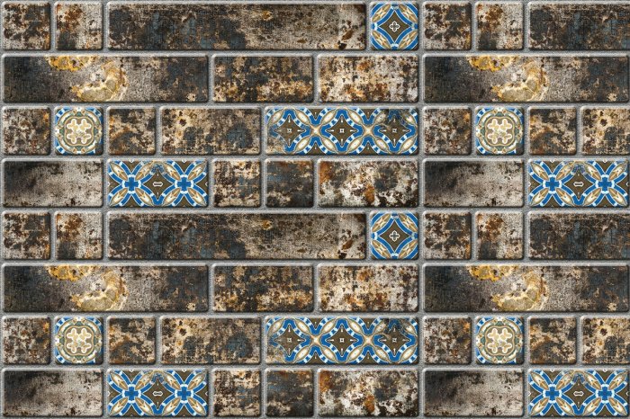 Fotobehang Bakstenen muur met decoratieve patronen