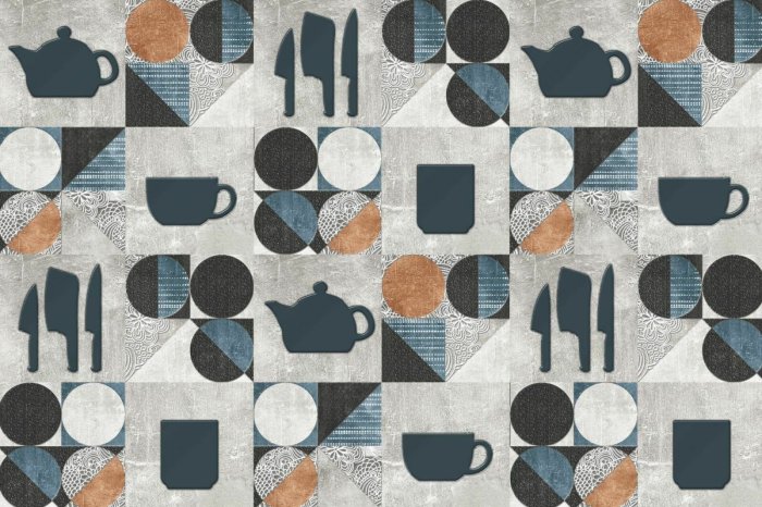 Fotobehang Vierkante tegels met een klassiek serviesmotief