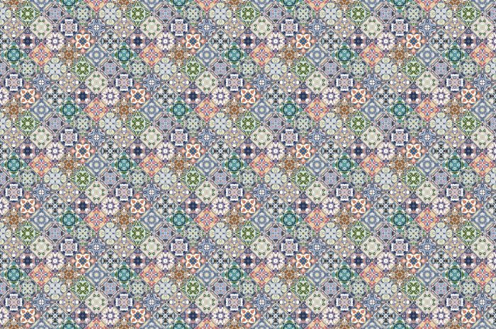 Fotobehang Rijkelijk versierd patroon in imitatietegels