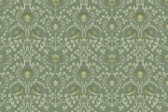 Fotobehang Rijkelijk versierd patroon met bladeren en bloemen