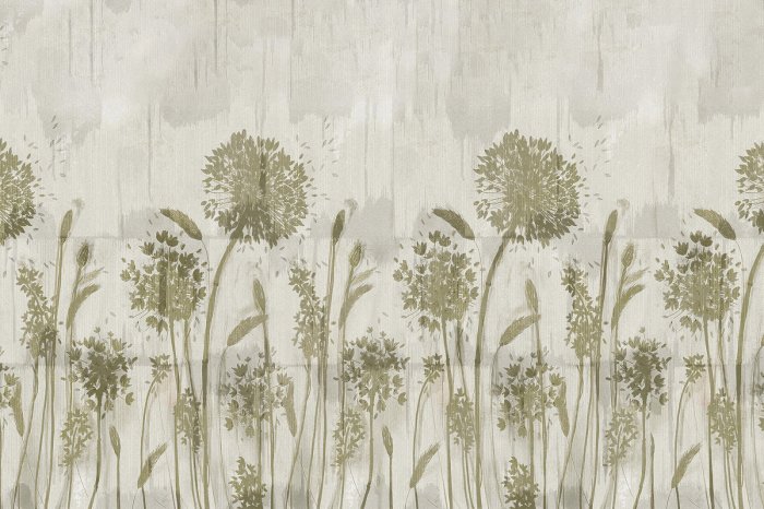 Fotobehang Subtiele paardenbloemen op een grijze achtergrond