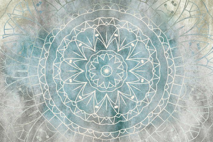 Fotobehang Lijnen die mandala&#39;s vormen op een blauwe achtergrond