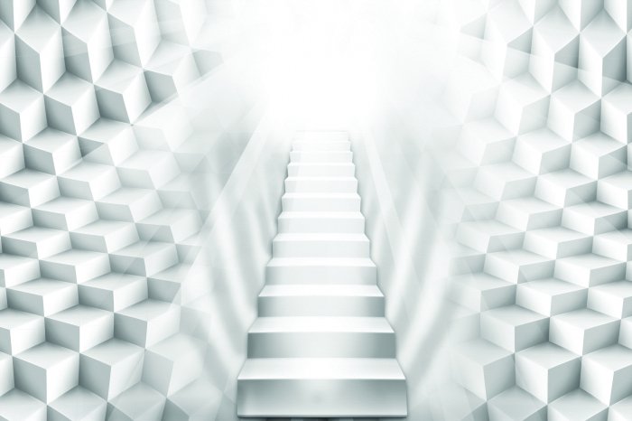 Fotobehang Trappen die naar het licht leiden in een ruimtelijke compositie