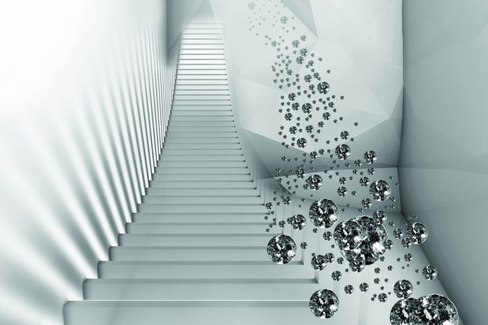 Fotobehang Modernistische witte trappen tussen kostbare mineralen