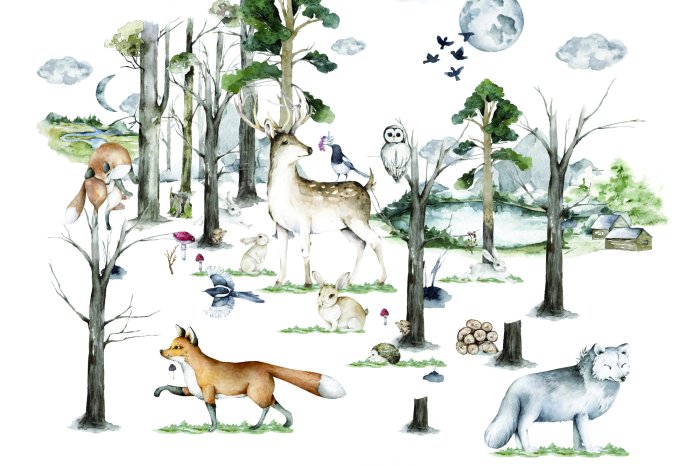 Fotobehang Een mysterieus bos bewoond door wilde dieren