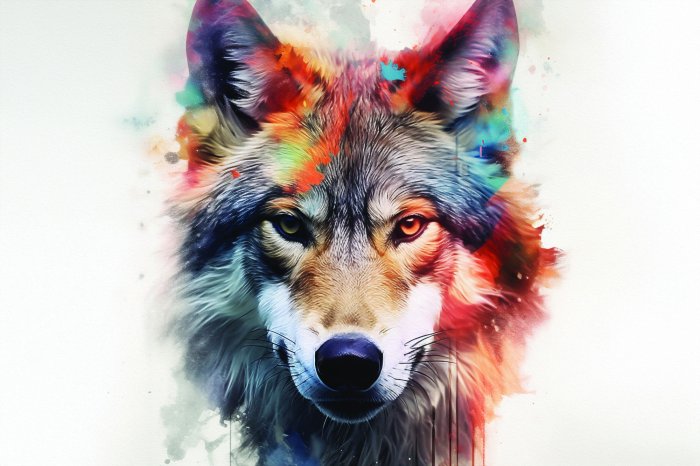 Fotobehang Realistisch aquarelportret van een wolf