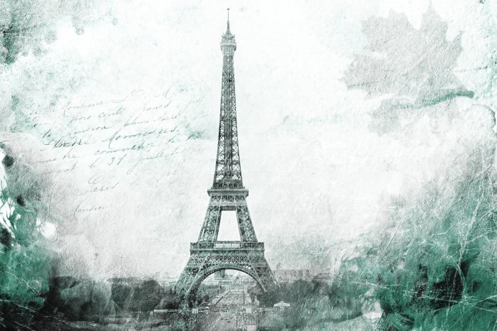 Fotobehang Abstract Eiffeltorenmotief met betontextuur