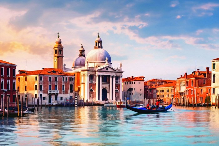 Fotobehang Historische gevels in de gouden gloed van de zon