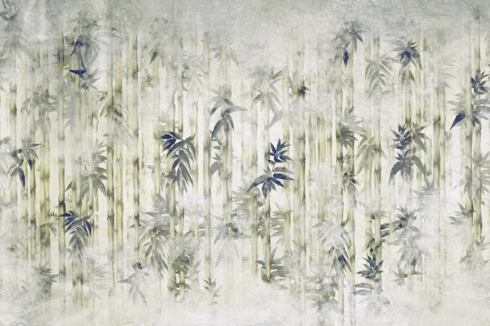 Fotobehang Bamboebomen met bladeren gehuld in mist