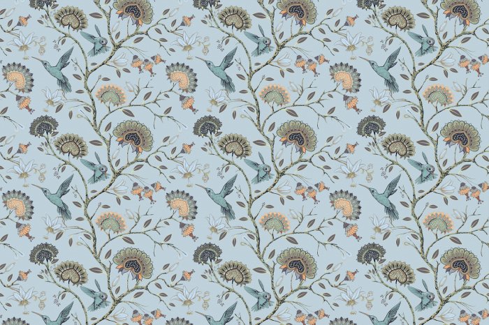 Fotobehang Een magisch moment met vogels tussen de bloeiende takken