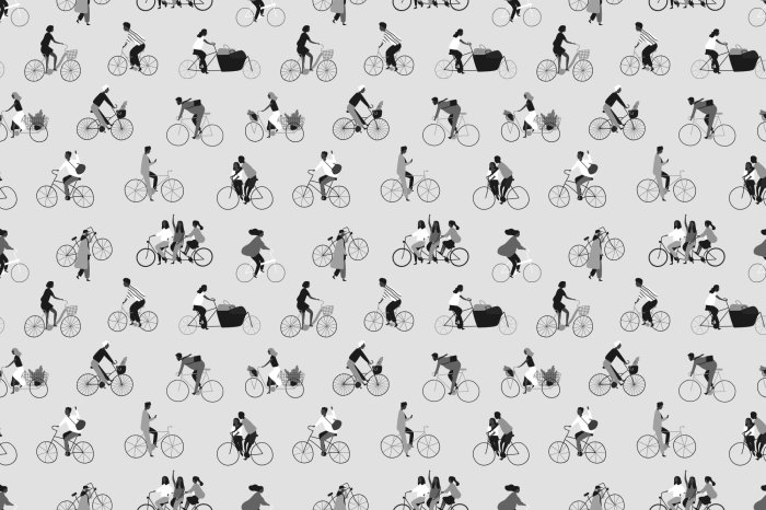 Fotobehang Monochroom patroon met silhouetten van fietsers