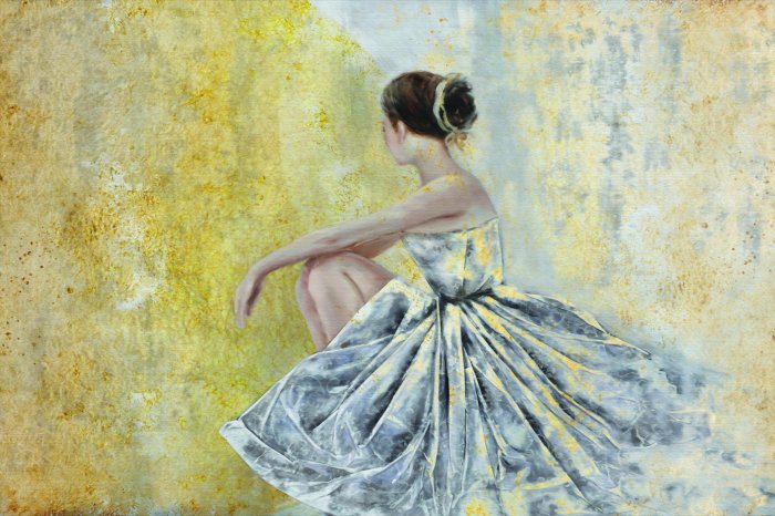 Fotobehang Een subtiele danseres gekleed in een witte jurk