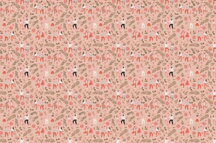 Fotobehang Silhouetten van dansers in het midden van een bloementuin