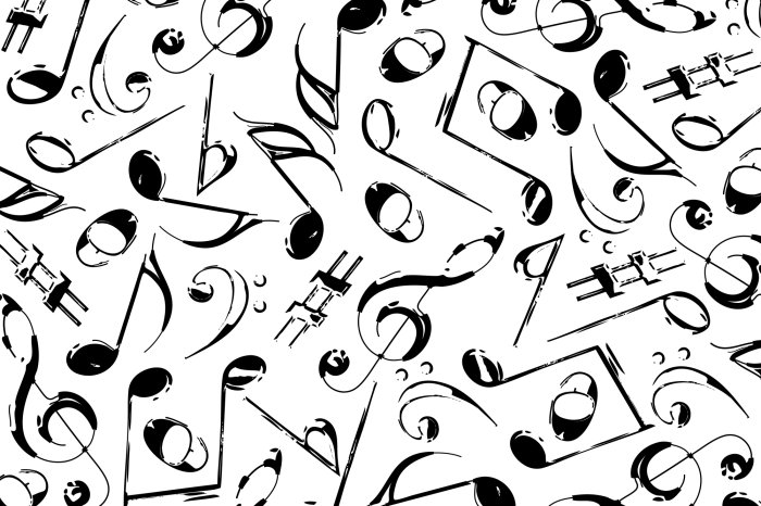 Fotobehang Zwart-wit tekening van muzieknoten