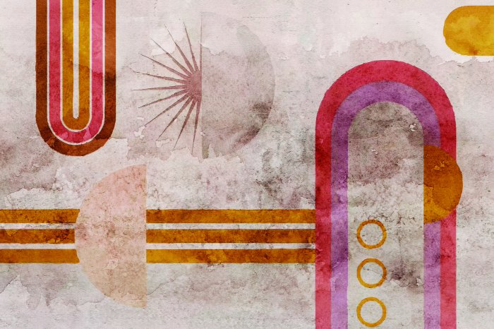 Fotobehang Een betonnen muur met een geometrische opstelling van bogen