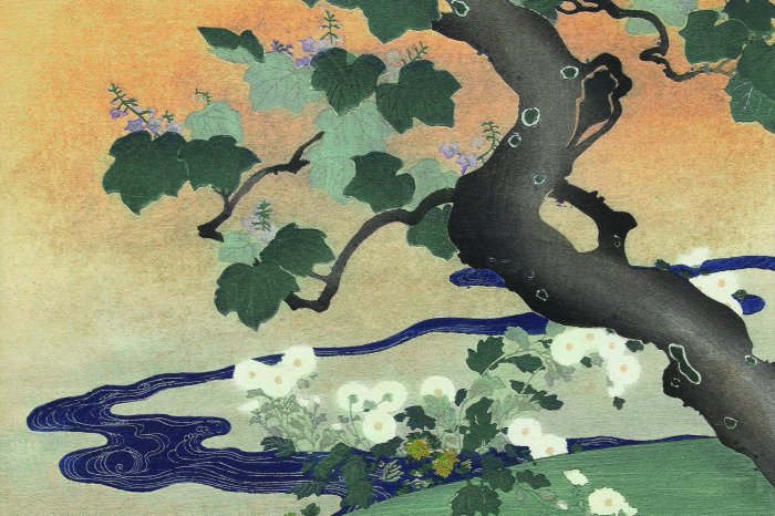 Fotobehang Een plantenpatroon geïnspireerd op de Japanse stijl