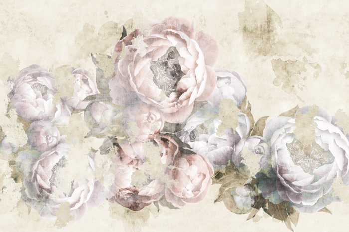 Fotobehang Subtiele roze pioenrozen met zachte bloemblaadjes