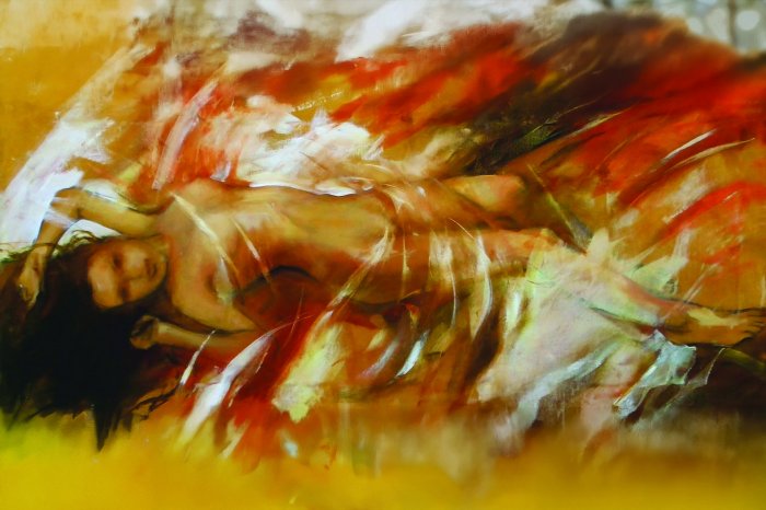 Fotobehang Subtiel geschilderd silhouet van een vrouw